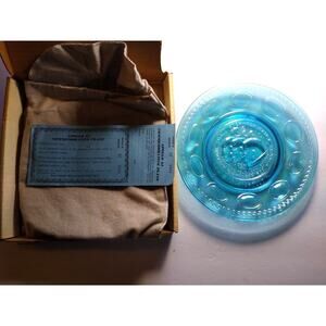 Vintage Carnival Glass blue Apollo 11 Space Astronaut Plate Wheaton Glass NASA